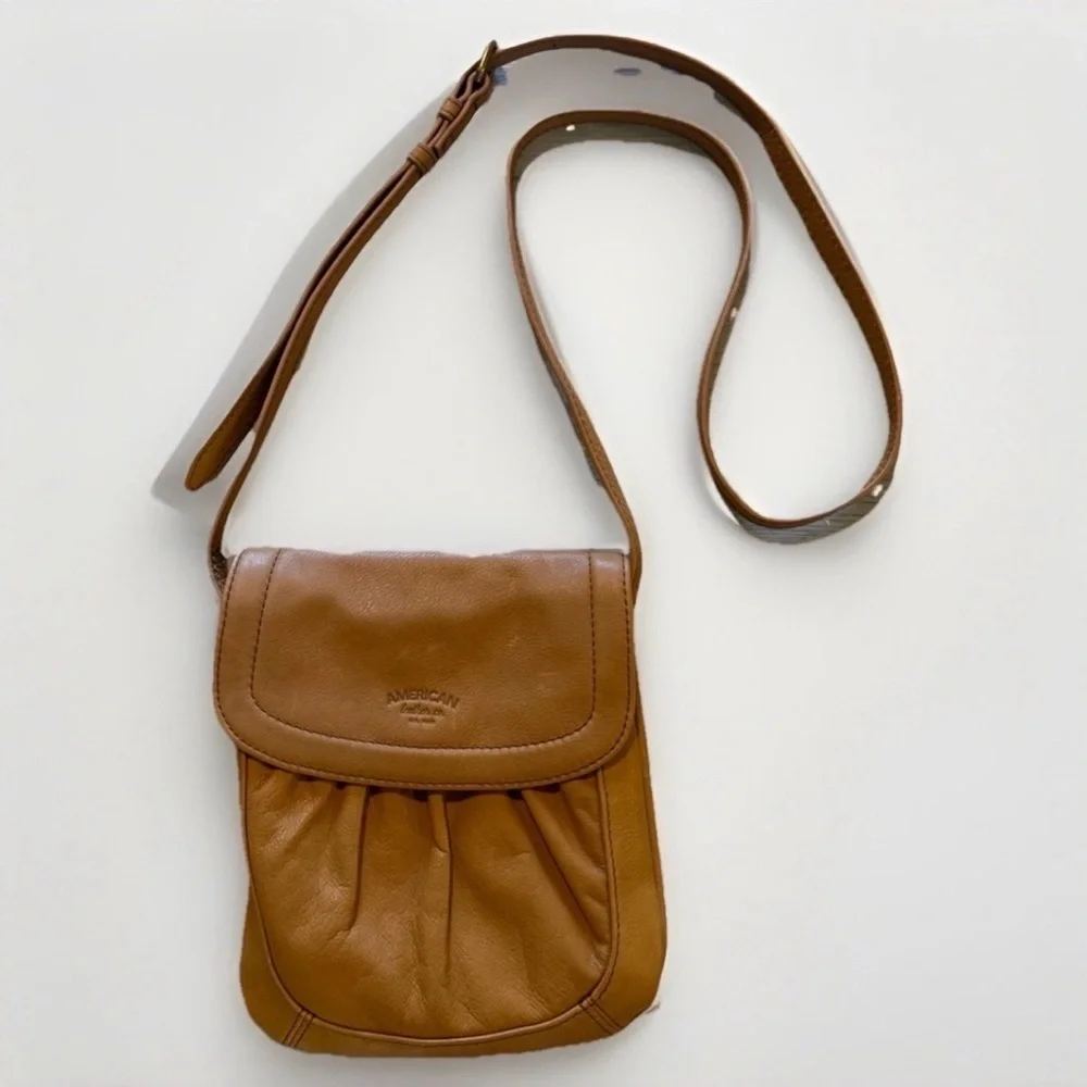 American Leather Company Crossbody Purse Bag Tan Brown Soft Leather Travel Small